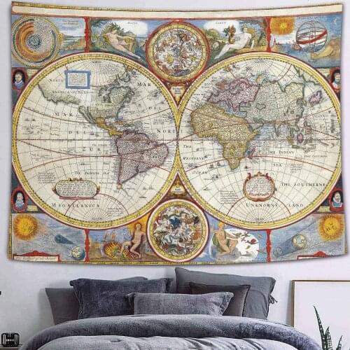 World Map Tapestries Art Wall Hanging for Living Room Bedroom Home Dorm Décor