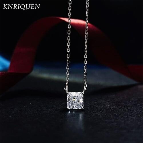 Classic Real 925 Sterling Silver 6*6mm Created Moissanite Lab Diamond Wedding Engagement Pendant Necklace for Women Fine Jewelry