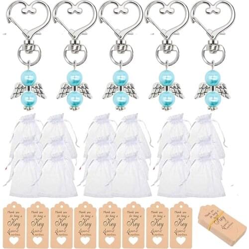 Wedding Party Angel Keychain Ring White/blue Key Chain Baby Shower Favors Pendant Gifts Christmas Gifts