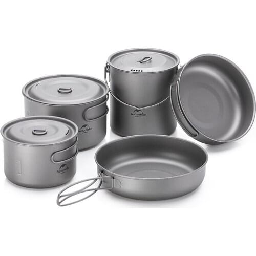 Lightweight High Strength Titanium Cookware Outdoor Camping Pot Portable Frying Pan Self-cleaning Function NH18T101-A Naturehik