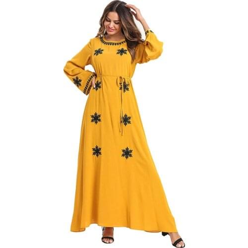 Muslim fashion Embroidered large skirt loose long sleeve dress Islam Clothing Abaya Dubai Dresses Abayas For Women clothing