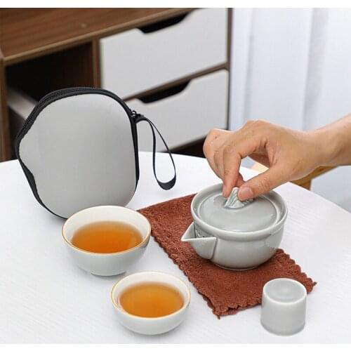 Japanese Style Kung Fu Tea Set Quick Cup Teapot Set Complete Set Simple Modern Household Ice Gray Glaze Travel Tea Set