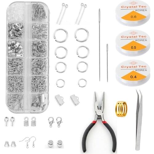 1 Set Jewelry Making Supplies Kit with Crimp Beads Screw Eye Pins Earring Hooks Ribbon Ends Lobster Clasps Clamp Crimps