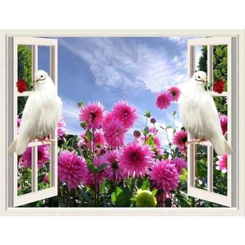 Pigeon Diamond Painting Set Window Daisy Flowers Mosaic Embroidery Picture Crystal Rhinestone Stickers Decal Wall Art Craft Gift