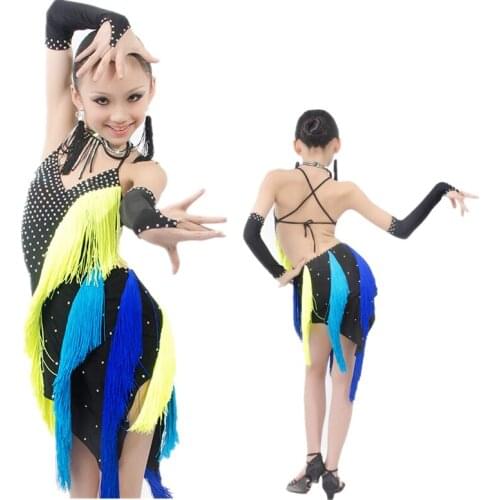 New Upscale Sexy Black Girls Latin Dancing Dress w/Diamonds & Tassel,Salsa/Rumba/Samba/Chacha/Ballroom Stage Competition Costume