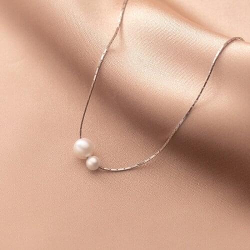 Enosola Real 925 Sterling Silver Fashion Two Synthesis Pearls Charm Clavicle Necklace for Women Wedding Party Fine Jewelry
