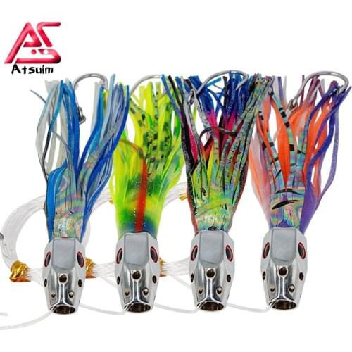 AS 1PC 23cm185g Trolling Lure Copper Head Octopus Squid Skirt Bait With Hook Big Game Drag Fishing Marlin Tuna Pesca Hard Bait