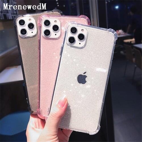 MrenewedM Transparent Glitter Shockproof Phone Case For iPhone 12 11 Pro Max XR XS Max SE 2 6S 7 8 Plus Soft Silicon Cover Shell