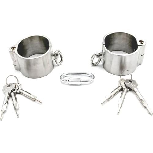 Slave bondage sex toys stainless steel sex handcuffs adults game bdsm heavy handcuffs with detachable chain metal lock sex tool