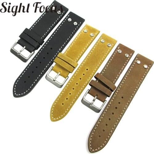 Watchband for Hamilton Aviation Khaki Field 20mm 22mm Crazy Horse Leather Strap Black Belts Watch Bands for Breitling Men Pilot