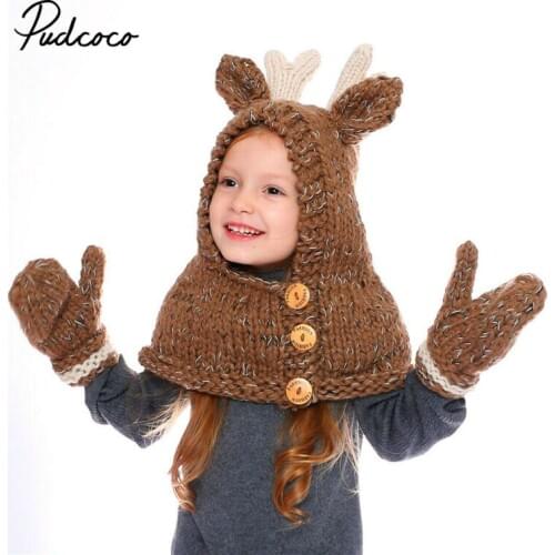 Christmas Multi-piece set New Fashion Kids boys Girls Animals Elk Hat Scarf gloves Set Winter Cute Warm Beanie Knitted Caps