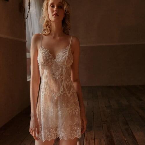 Sexy Fashionable Female Underwear Embroidery Floral Pajamas Suspender Dress Lace Gauze Sexy Hollow Pajamas