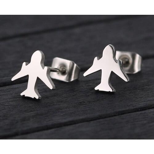Cute Airplane Shaped Stud Earrings for Women Kids Stainless Steel Classic Plane Earing Jewelry Gift female bijoux