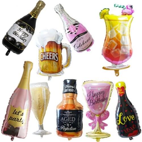 Champagne Whiskey Bottle Cup Foil Balloons Adults Birthday Party Valentines Day Decor Air Balloon Wedding Decoration Supplies