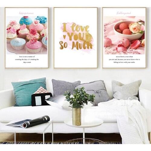 Modern Minimalist Nordic Posters Small Fresh Pink Food Cake Fruit Canvas Painting Home Decoration Kitchen Wall Art Pictures