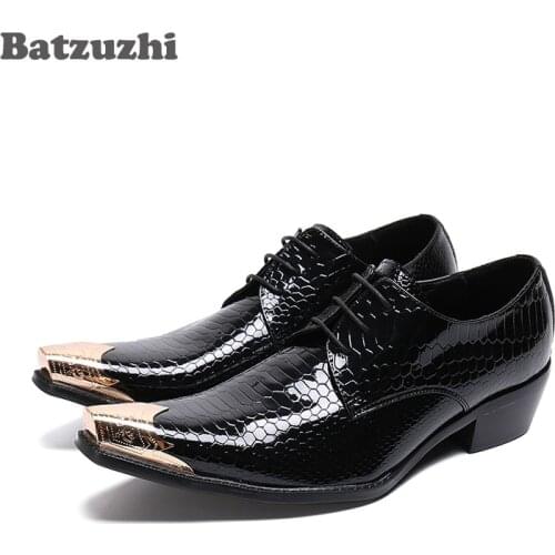 Batzuzhi 4.5cm High Heel Men Shoes Black Genuine Leather Dress Shoes Iron Toe Business Leather Shoes Zapatos Hombre, Big US12