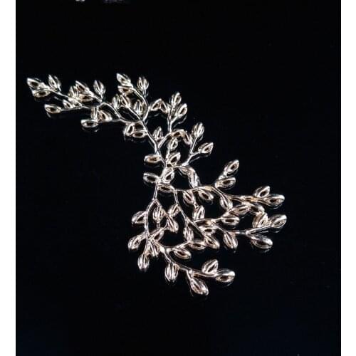 50pcs Grass Leaf Alloy Metal Rhinestone Applique Flatback strass Hairpin Hair Clip Brooch Garment Decoration Embellishment