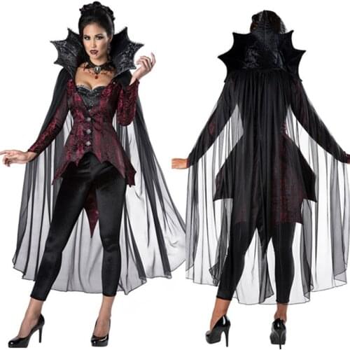 Womens Scary Bloody Cosplay Vampire Capes Costume Adult Gothic Queen Vampire Cloak Hooded Set Carnival Halloween Party Outfit