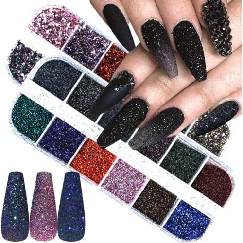 12 Grids of Holographic Laser Nail Powder Sequins Acrylic Paint Powder Nail Polish Powder for Nail Art Decoration Accessories