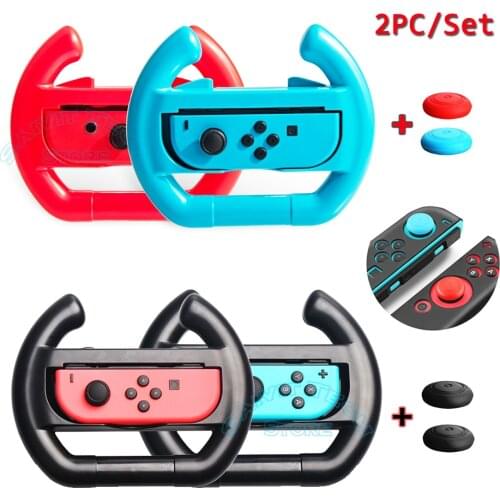 2pcs Nintend Switch Steering Wheel Handle Stand Holder Controller Grip with Battery Level Indicator for Nintendo Switch Joy-con