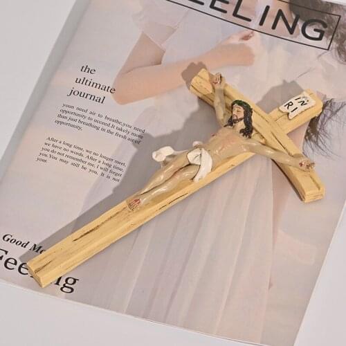 22cm Vintage Resin Catholic Wall Cross Jesus Crucifix Hand Painted Resin Christ Cross Home Wall Decoration