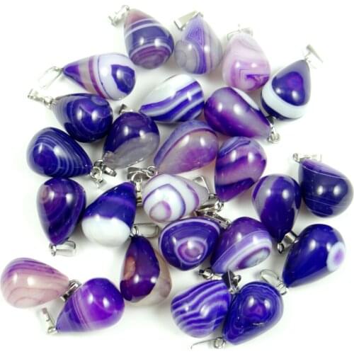 Natural stone Turquoises Quartz Crystal purple stripe Onyx water drop Charms pendant for diy jewelry making Necklaces 24pcs A35