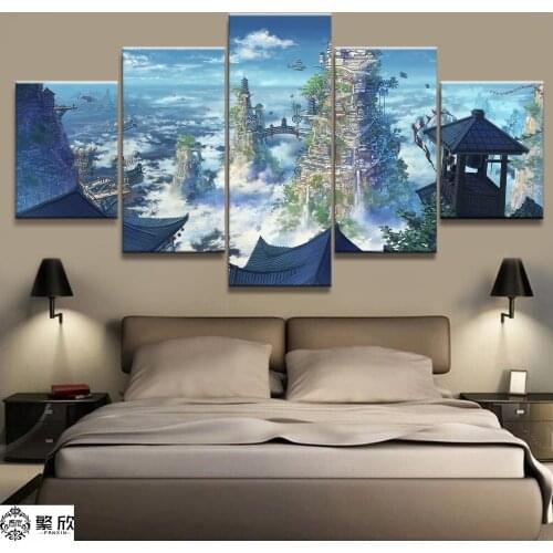 5 Panel Anime Wonderland Landscape Canvas Printed Painting For Living Room Wall Art Home HD Decor Picture Artworks Poster