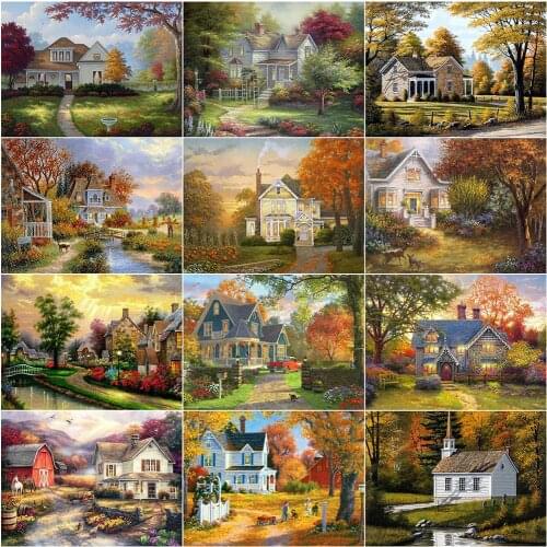 Diamond Mosaic Scenery Autumn 5D Diamond Painting Full Square/Round Landscape Cross Stitch House Rhinestones Art Handmade Hobby