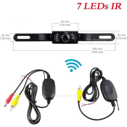 Wireless 2.4GHz transmitter/receiver set 12V with car backup camera rear view camera 7 LED IR Night vision parking assistance