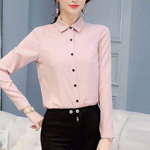 Blouse Women Chiffon Office Career Shirts Tops Fashion Casual Long Sleeve Solid Color Hot Sale Blouses New