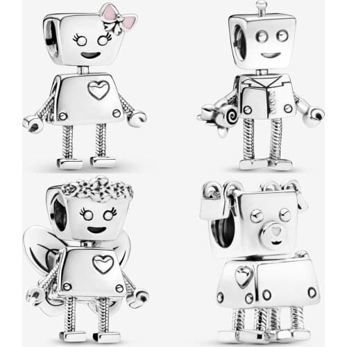 Genuine 925 Sterling Silver Charm Cute Bella Bot A Big Heart And Lots Of Robot Bead Fit Pan Bracelet & Necklace Diy Jewelry