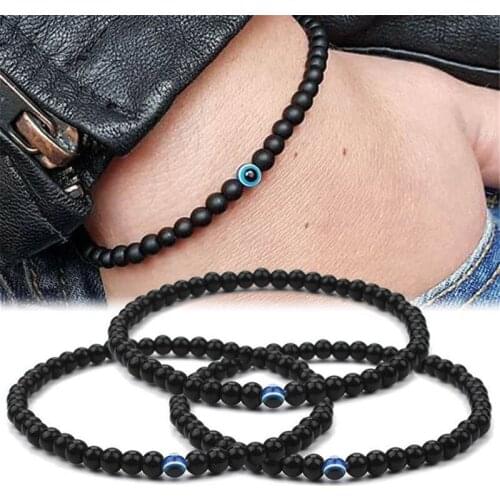 2021 Polish Natural Fashion Bead Stone Polished Stone Mens Bracelet Evil Eye 6 Mm Glossy Glass Bead Bracelet