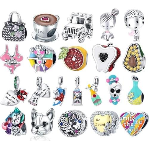WOSTU Authentic 925 Sterling Silver Summer Vacation Beads Charms Pendant Fit Original Bracelets Women Fashion DIY Jewelry Gift
