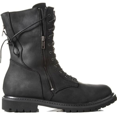 Genuine Leather Black Military boots Cool Lace Up Ankle Martin Working shoes Hot Selling Plus Size 37-46 Winter Boots For Men