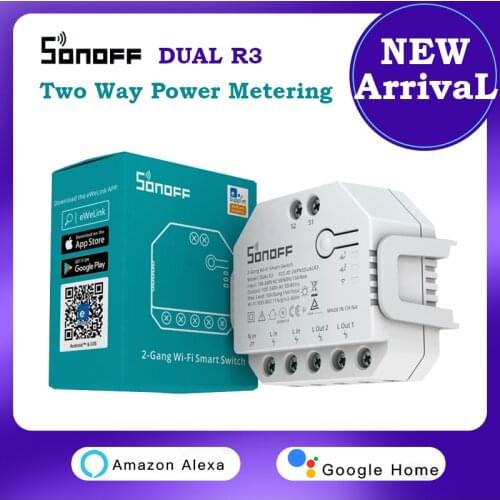 SONOFF Dualr3 Dual Relay Module Wifi DIY Mini Switch Two Way Power Metering AC Curtain Motor Controller Work With Alexa Ewelink