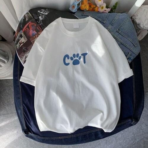 Funny Cute Anime Cat Print Mans T-Shirt Fashion Casual Pullover Unisex Clothes Summer Loose Cool Hip Hop Couple Streetwear Tops