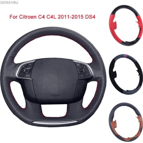 GERAYBU Custom DIY Black Leather Hand-sewn Car Steering Wheel Cover For Citroen C4 C4L 2011-2015 DS4 Breathable Wear-resistant