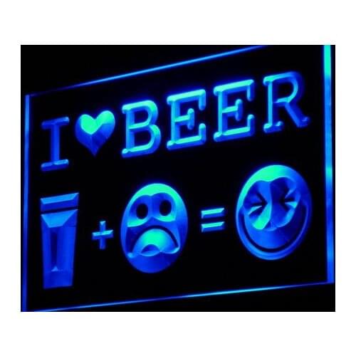 I934 I Love Beer Happy Face Bar Pub Decor Light Signs On/Off Swtich 20+ Colors 5 Sizes