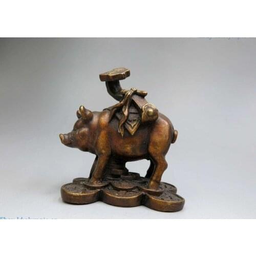China brass sculpture carved fine copper Feng Shui money lucky DJjoe pig Statue