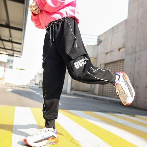 Girls Letter Overalls Spring 2021 New Teens Casual Trousers Sports Pants Childrens Autumn Outer Wear Loose Pocket Student Pants