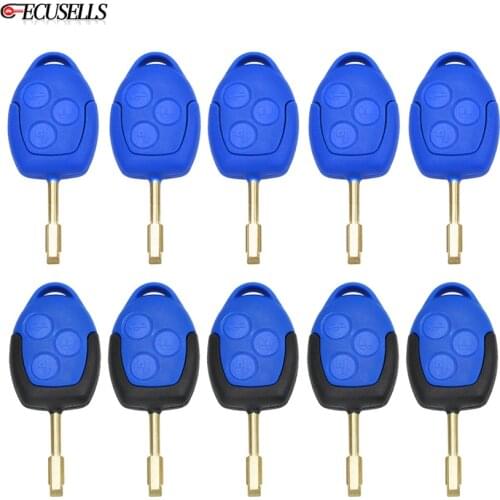 10Pcs/Lot 3 Button Remote Car Key Shell Case FO21 Blade for Ford Transit WM VM 2006 - 2014 Blue / Black Head P/N: 6C1T15K601AG