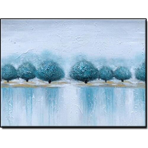 Beautiful scenery blue lakeside trees wall decor hand-painted abstract oil painting on canvas home decoration for room no framed