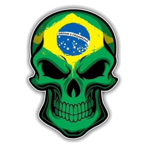 Creative Brazil Flag Skull Car Sticker Reflective PVC Decal,10cm*7cm