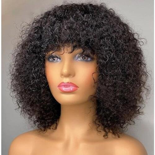 Jerry Curly Human Hair Wig With Bangs Full Machine Made Wig Highlight Honey Blonde Colored Wigs For Women Brazilian Remy Hair