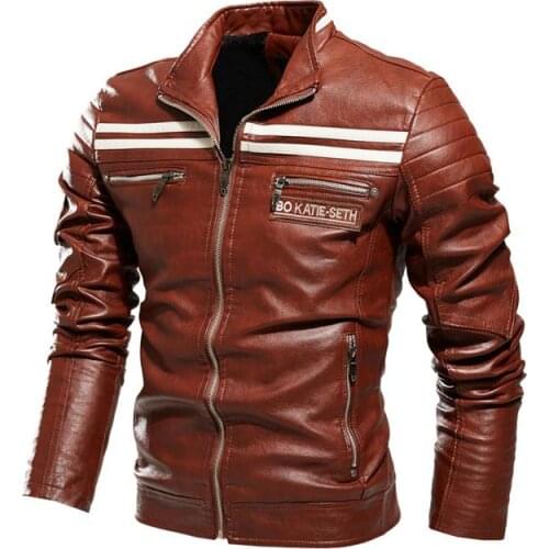 2021 New Mens Fashion Leather Jacket Autumn Winter Slim Fit Stand Collar Jackets Male Motorcycle Zipper Fleece Mens Clothing
