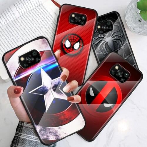 Marvel Superhero Logo For Xiaomi POCO F3 F2 X3 NFC X2 M2 Pro Tempered Glass Hot New Shell Luxury Cover Phone Case