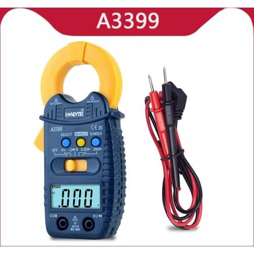 A3399 Mini Multimeter Digital Clamp Meter AC Voltage Resistance Tester 200mV~600V 2A~200A Auto Range Clamp Multimeter Current