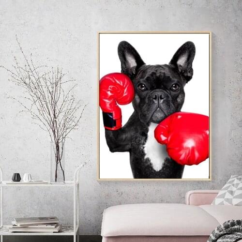 Cartoon Puppy with Boxing Gloves Poster Wall Art Decor Painting Print Canvas Art Pictures for Childrens Room Nordic Home Decor