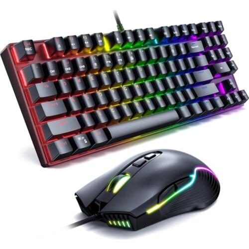 2021 Product Blue Axis Wired Mechanical Backlit Keyboard And Gaming Wired Mouse Set USB Interface RGB Lighting Effect New
