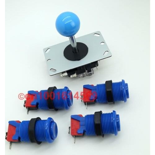 New 2Pin 8 Way Arcade Stick + 4 x Happ Type Arcade Action Button with Microswitch For USB MAME Cabinet Arcade DIY Projects- Blue